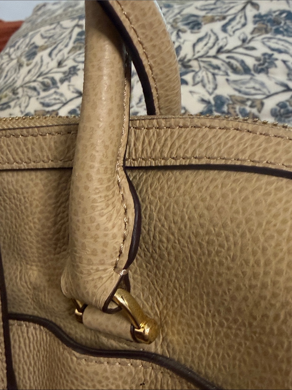 Lauren Ralph Lauren Beige Pebbled Leather Satchel with Gold RL Charm - Picture 4 of 9